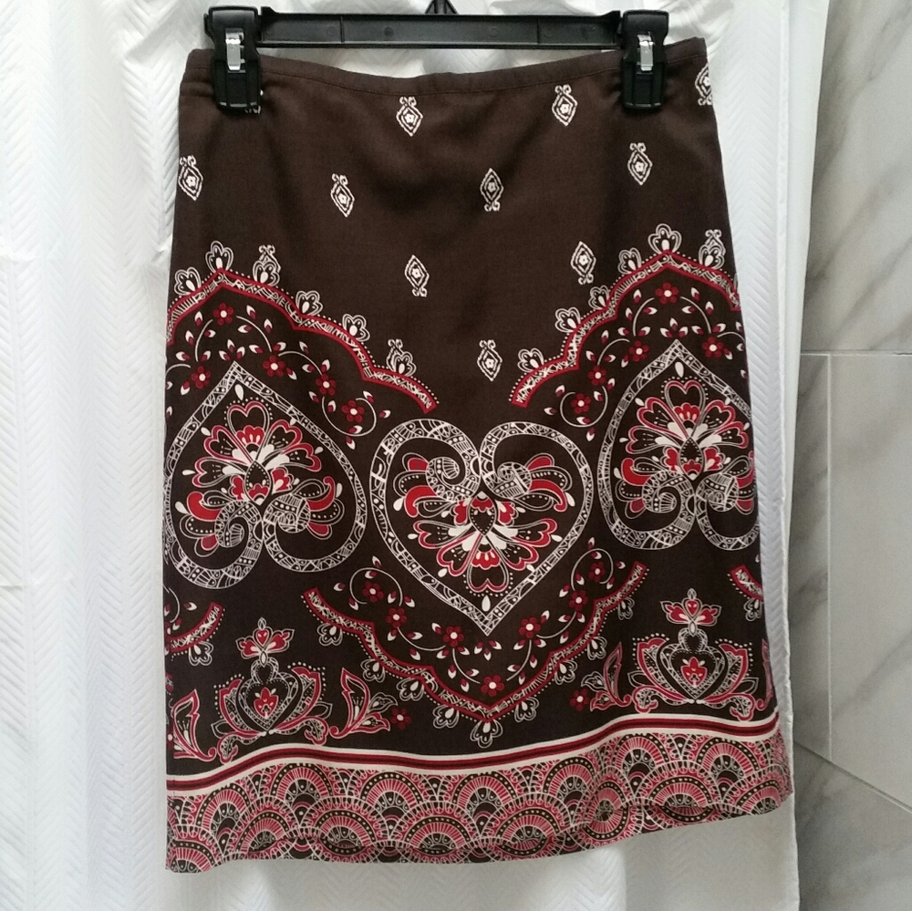 DONATED Loft Brown Paisley Pencil Skirt Size 0